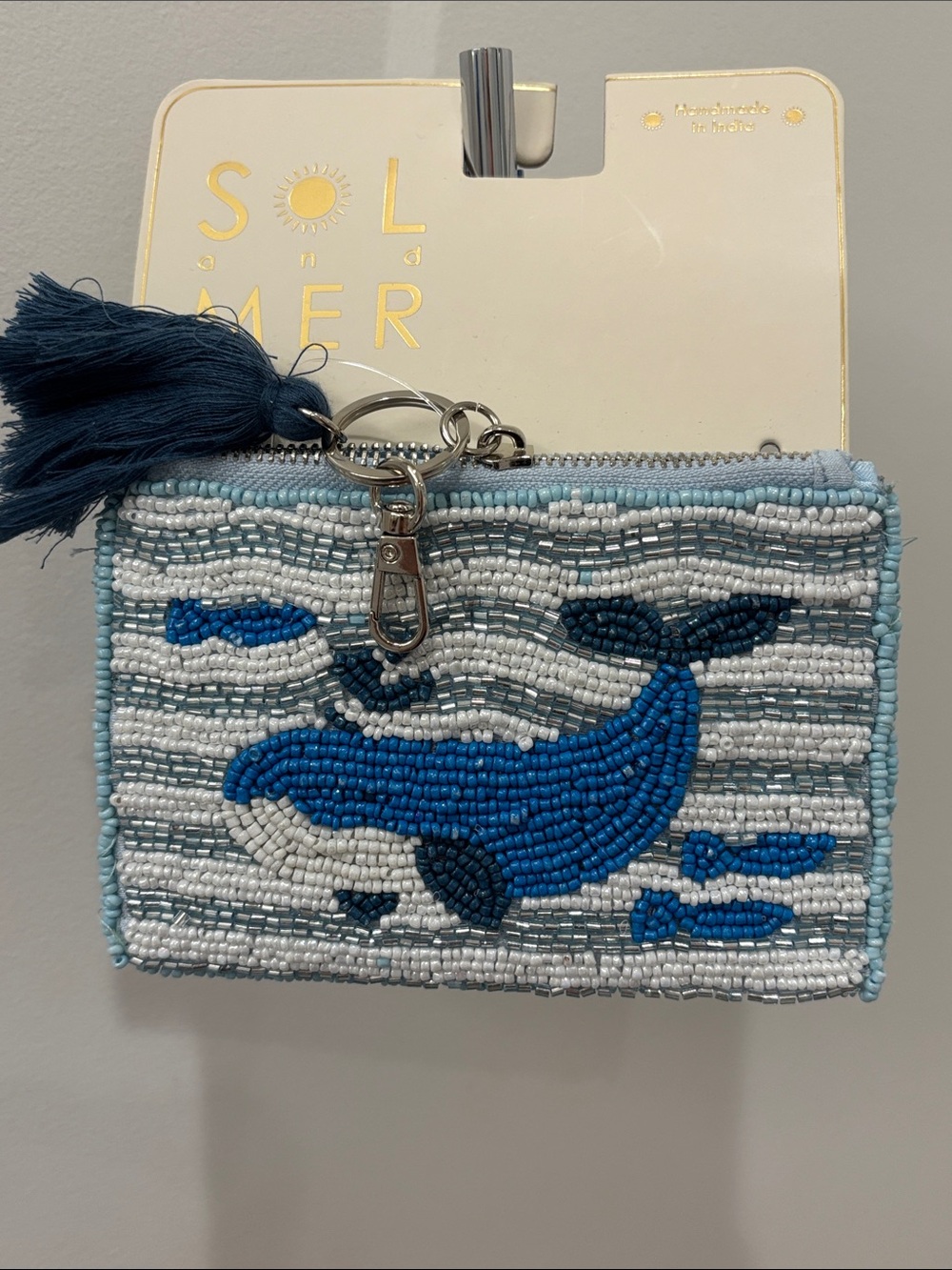 NWT Sol and Mer Beaded Whale Coin Purse with Blue Tassel